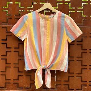 Madewell 100% Cotton Breathable Tie Front Striped Top